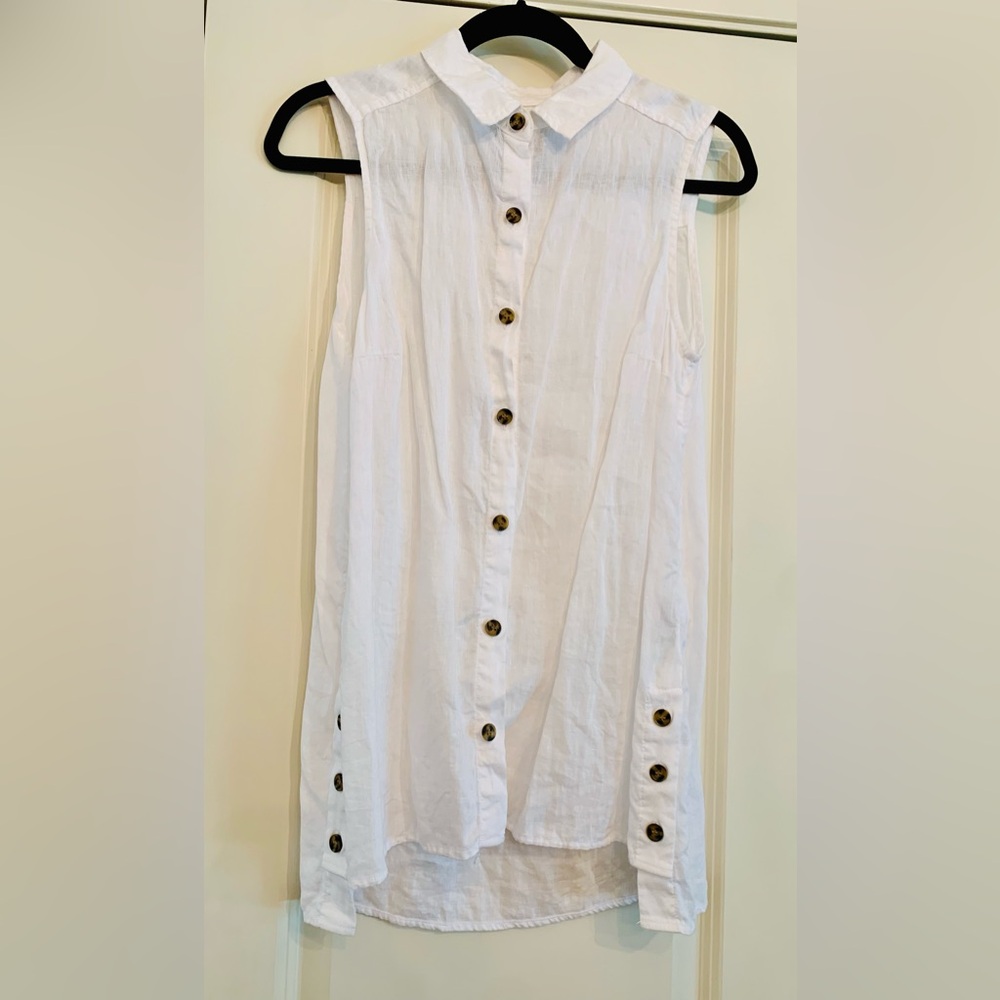 JNY Jones New Yor k-  Women 100% Linen Stripe Beach Club Sleeveless Medium Ivory